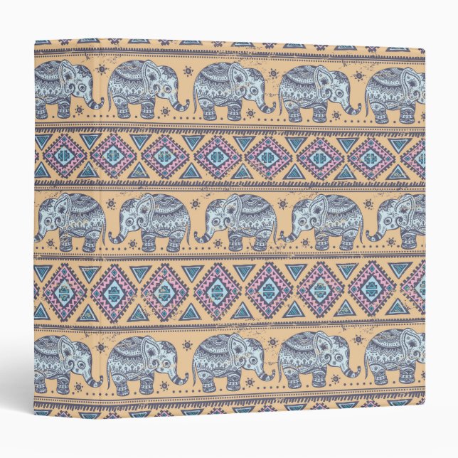 Blue Ethnic Elephant Tribal Pattern Binder (Front/Spine)