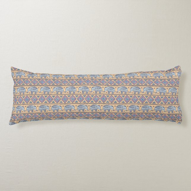 Blue Ethnic Elephant Tribal Pattern Body Pillow (Front)