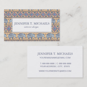 Blue Ethnic Elephant Tribal Pattern Business Card