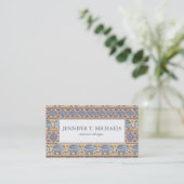 Blue Ethnic Elephant Tribal Pattern Business Card (Standing Front)