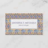 Blue Ethnic Elephant Tribal Pattern Business Card (Front)