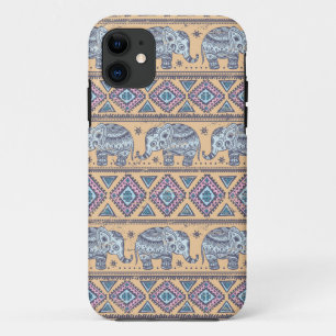Blue Ethnic Elephant Tribal Pattern iPhone 11 Case