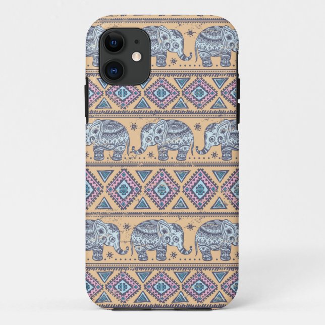 Blue Ethnic Elephant Tribal Pattern Case-Mate iPhone Case (Back)