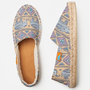 Blue Ethnic Elephant Tribal Pattern Espadrilles