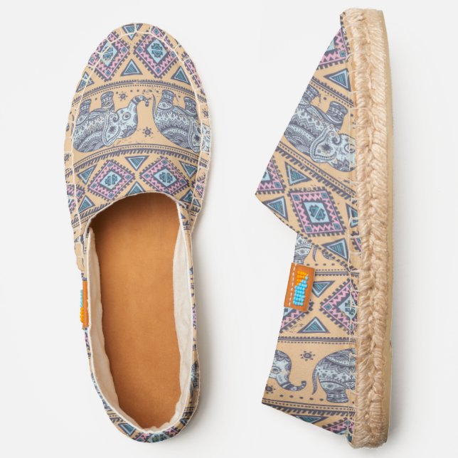Blue Ethnic Elephant Tribal Pattern Espadrilles (Side)