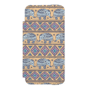 Blue Ethnic Elephant Tribal Pattern Wallet Case For iPhone SE/5/5s