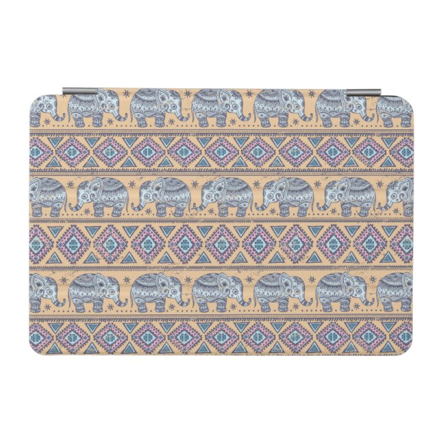 Blue Ethnic Elephant Tribal Pattern iPad Mini Cover (Horizontal)