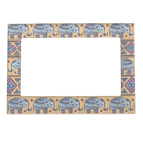 Blue Ethnic Elephant Tribal Pattern Magnetic Frame