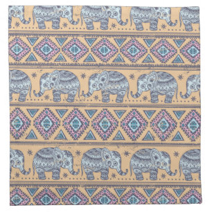Blue Ethnic Elephant Tribal Pattern Napkin