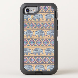 Blue Ethnic Elephant Tribal Pattern OtterBox Defender iPhone SE/8/7 Case