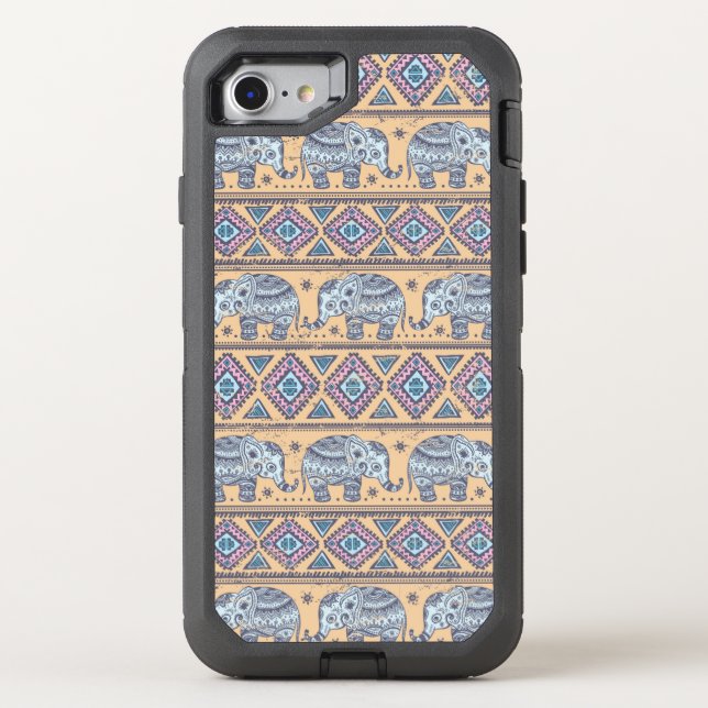 Blue Ethnic Elephant Tribal Pattern Otterbox iPhone Case (Back)