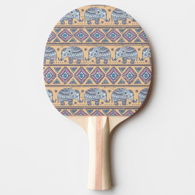 Blue Ethnic Elephant Tribal Pattern Ping Pong Paddle (Front)