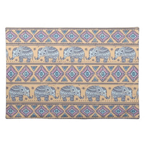 Blue Ethnic Elephant Tribal Pattern Placemat