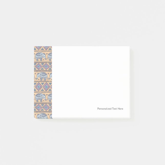 Blue Ethnic Elephant Tribal Pattern Post-it Notes (Front)