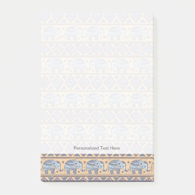Blue Ethnic Elephant Tribal Pattern Post-it Notes (Front)