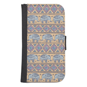 Blue Ethnic Elephant Tribal Pattern Galaxy S4 Wallet Case