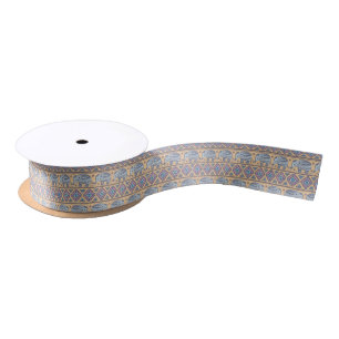 Blue Ethnic Elephant Tribal Pattern Satin Ribbon