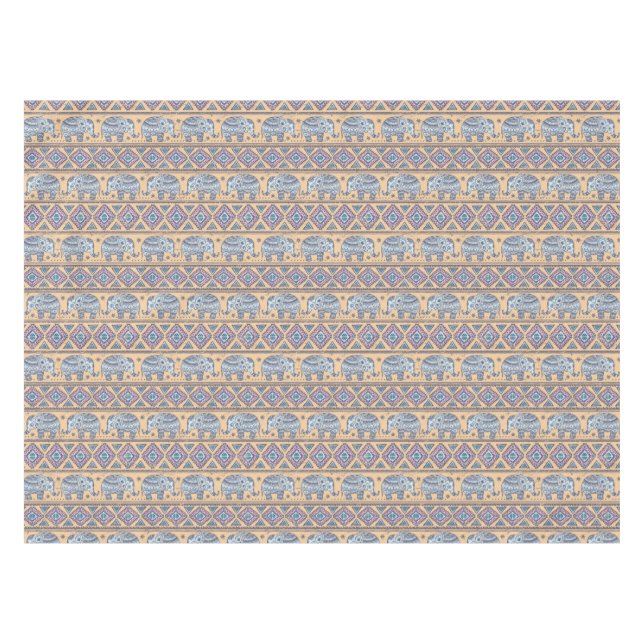 Blue Ethnic Elephant Tribal Pattern Tablecloth (Front (Horizontal))