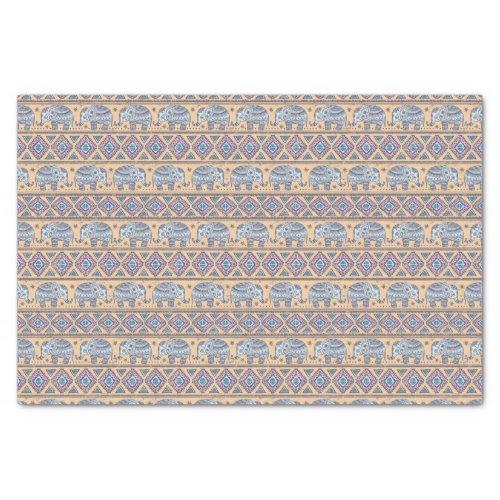 Blue Ethnic Elephant Tribal Pattern Tissue Paper