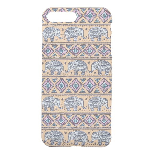 Blue Ethnic Elephant Tribal Pattern Uncommon iPhone Case (Back)