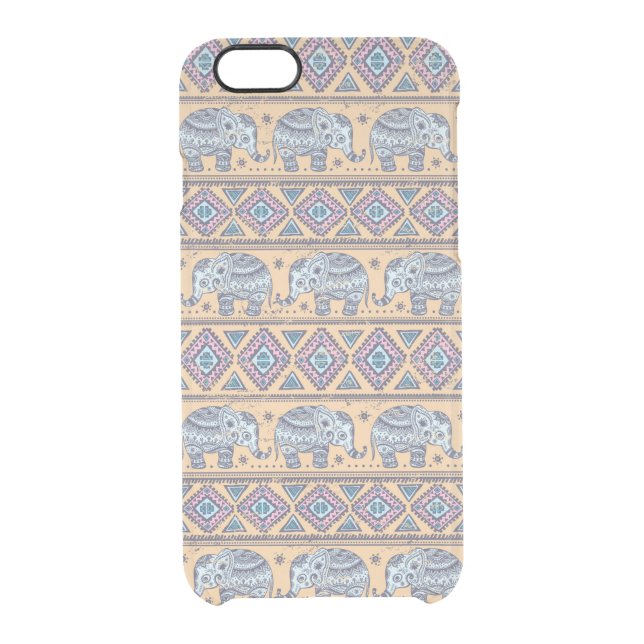 Blue Ethnic Elephant Tribal Pattern Uncommon iPhone Case (Back)