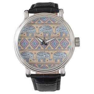 Blue Ethnic Elephant Tribal Pattern Watch