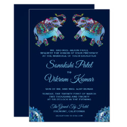 Blue Ethnic Elephants Indian Wedding Invitation