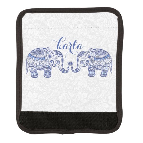 Blue Ethnic Flowers Elephant Illustration Luggage Handle Wrap