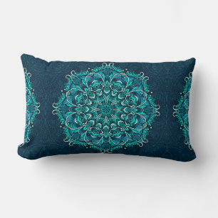 Blue ethnic mandala. Raster copy Lumbar Pillow