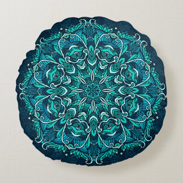 Blue ethnic mandala. Raster copy Round Pillow (Front)
