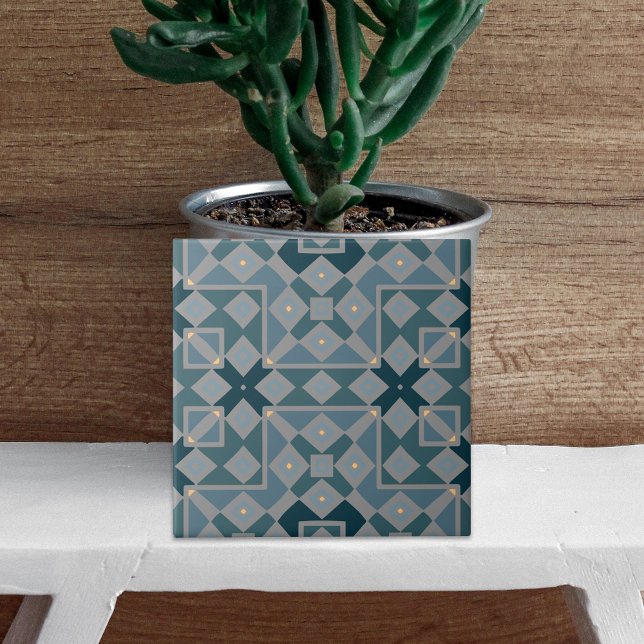 Blue Ethnic Patchwork Mosaic Geometric Pattern Ceramic Tile (Creator Uploaded)