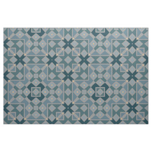 Blue Ethnic Patchwork Mosaic Geometric Pattern Fabric