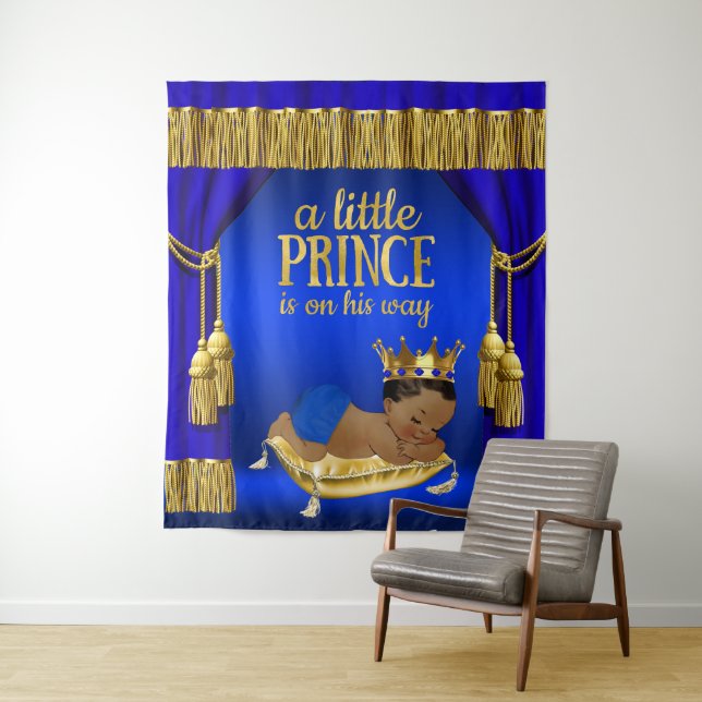 Blue Ethnic Prince Baby Shower Backdrop (In Situ)