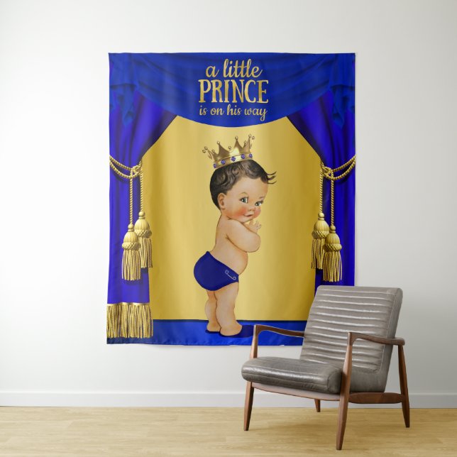 Blue Ethnic Prince Baby Shower Backdrop (In Situ)