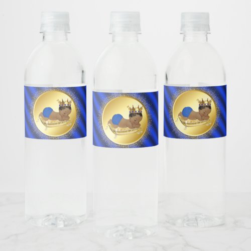 Blue Ethnic Prince Baby Shower Water Bottle Labels
