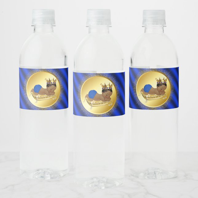 Blue Ethnic Prince Baby Shower Water Bottle Labels (Bottles)