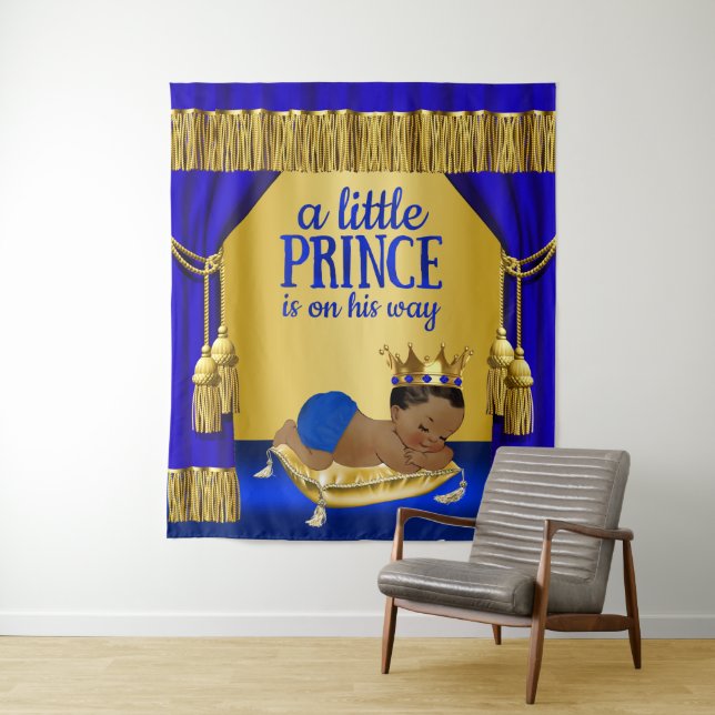 Blue Ethnic Prince Boy Baby Shower Backdrop (In Situ)
