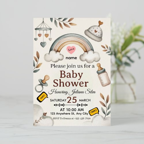 "Blue Eucalyptus Baby Shower Invitation Card Custo