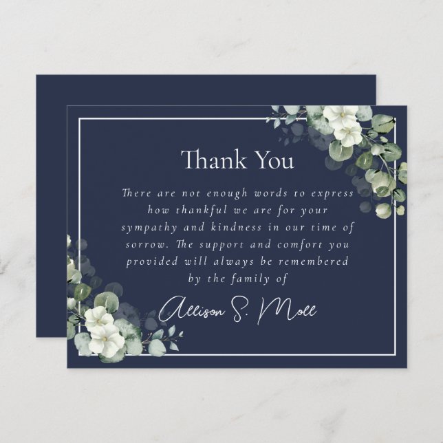 Blue Eucalyptus Bereavement Funeral Thank You Card (Front/Back)