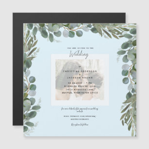 Blue Eucalyptus Foliage Photo Wedding Magnetic Invitation