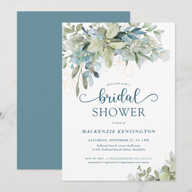 Blue Eucalyptus Greenery Bridal Shower Invitation (Front/Back)