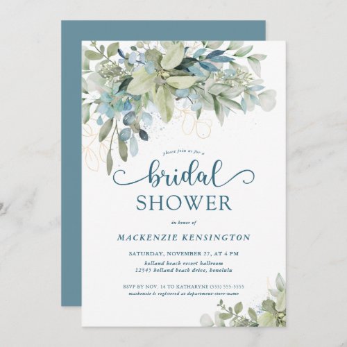 Blue Eucalyptus Greenery Bridal Shower Invitation