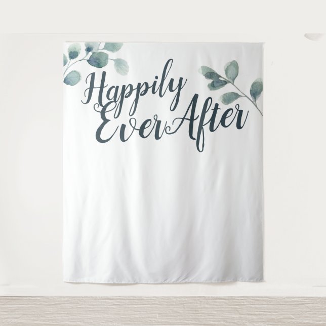 Blue Eucalyptus Happily Ever Wedding Backdrop (Front)