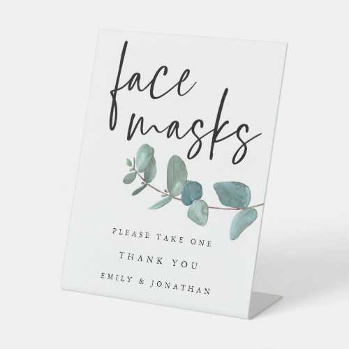 Blue Eucalyptus Leaves Face Mask Script Pedestal Sign