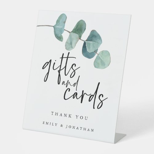 Blue Eucalyptus Leaves Gifts Cards Script Pedestal Sign