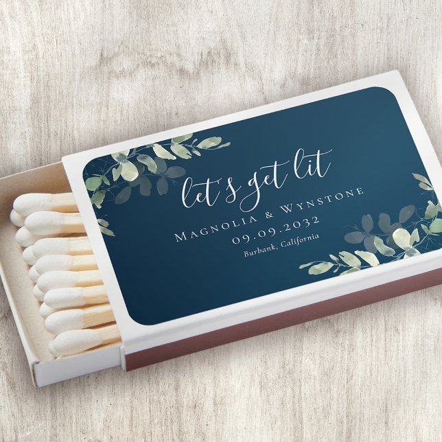 Blue Eucalyptus Let's Get Lit Wedding Matchboxes (Creator Uploaded)