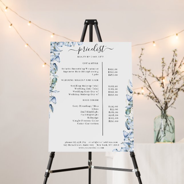 Blue Eucalyptus Salon Price List   Foam Board (In Situ (Stand))