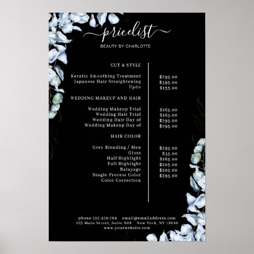 Blue Eucalyptus Salon Price List  Poster