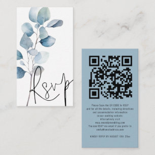 Blue Eucalyptus Script QR Code Wedding RSVP Enclosure Card