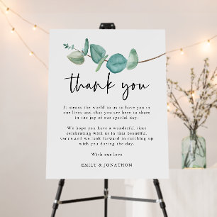 Blue Eucalyptus Thank You Letter to Wedding Guests Foam Board